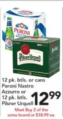 Pete's Fresh Market Peroni Nastro Azzurro or Pilsner Urquell offer