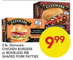 Pete's Fresh Market 2 lb. Glenmark CHICKEN BURGERS or BONELESS RIB SHAPED PORK PATTIES offer