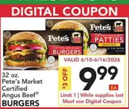 Pete's Fresh Market Pete's Market Certified Angus Beef BURGERS offer