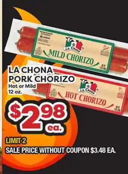 Torres Supermercado LA CHONA PORK CHORIZO offer