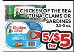 Torres Supermercado CHICKEN OF THE SEA TUNA, CLAMS OR SARDINES offer