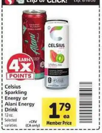Safeway Celsius Sparkling Energy or Alani Energy Drink offer