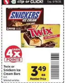 Safeway Twix or Snickers Ice Cream Bars offer