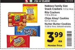 Safeway Nabisco Family Size Snack Crackers, Ritz Crackers, Chips Ahoy! Cookies, Nutter Butter Cookies offer