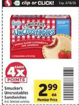 Safeway Smucker's Uncrustables Sandwiches offer