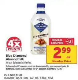 Safeway Blue Diamond Almondmilk offer