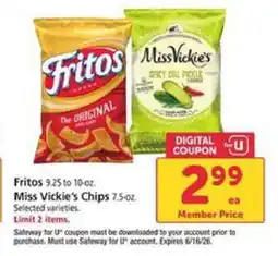 Safeway Fritos & Miss Vickie's Chips offer