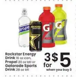 Albertsons Rockstar Energy Drink, Propel, Gatorade Sports Drink offer