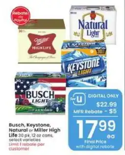 Albertsons Busch, Keystone, Natural or Miller High Life offer