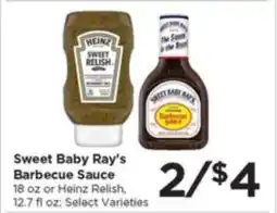 Food 4 Less Sweet Baby Ray's Barbecue Sauce or Heinz Relish offer