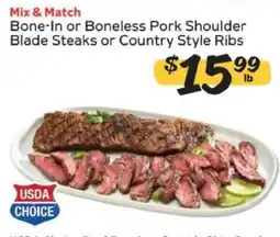 Winn Dixie Bone-In or Boneless Pork Shoulder Blade Steaks or Country Style Ribs offer