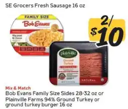 Winn Dixie Bob Evans Family Size Sides or Plainville Farms Ground Turkey offer