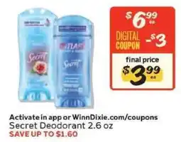 Winn Dixie Secret Deodorant offer