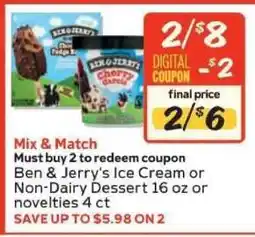 Winn Dixie Ben & Jerry's Ice Cream or Non-Dairy Dessert offer