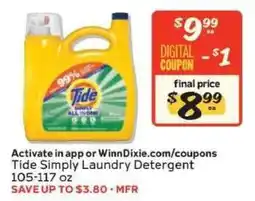 Winn Dixie Tide Simply Laundry Detergent offer