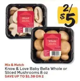 Winn Dixie Know & Love Baby Bella Whole or Sliced Mushrooms offer