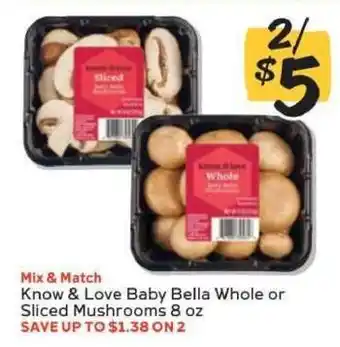 Winn Dixie Know & Love Baby Bella Whole or Sliced Mushrooms offer