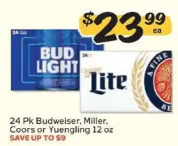 Winn Dixie 24 Pk Budweiser, Miller, Coors or Yuengling 12 oz offer