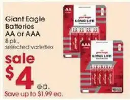 Giant Eagle Giant Eagle Batteries AA or AAA offer
