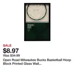 Dick's Sporting Goods Open Road Milwaukee Bucks Basketball Hoop Block Printed Glass Wall Decor offer