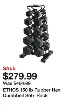 Dick's Sporting Goods ETHOS 150 lb Rubber Hex Dumbbell Set+ Rack offer