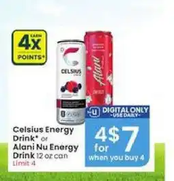Albertsons Celsius Energy Drink or Alani Nu Energy Drink offer