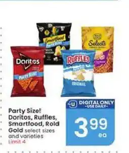 Albertsons Party Size! Doritos, Ruffles, Smartfood, Rold Gold offer