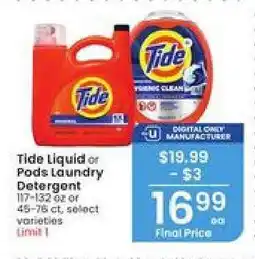 Albertsons Tide Liquid or Pods Laundry Detergent offer