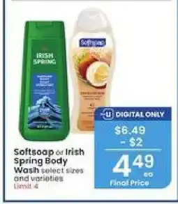 Albertsons Softsoap or Irish Spring Body Wash offer