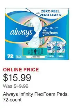 Costco Always Infinity FlexFoam Pads, 72-count offer