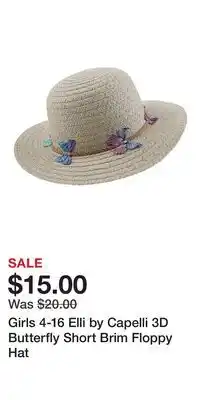 Kohl's Girls 4-16 Elli by Capelli 3D Butterfly Short Brim Floppy Hat offer