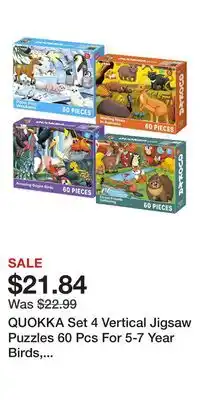 Kohl's QUOKKA Set 4 Vertical Jigsaw Puzzles 60 Pcs For 5-7 Year Birds, Polar, Forest & Australia Animals offer