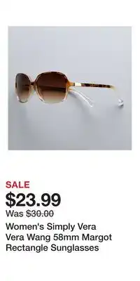 Kohl's Women's Simply Vera Vera Wang 58mm Margot Rectangle Sunglasses offer