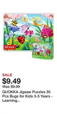 Kohl's QUOKKA Jigsaw Puzzles 30 Pcs Bugs for Kids 3-5 Years - Learning Puzzles - Educational Toys offer