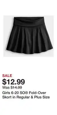 Kohl's Girls 6-20 SO Fold-Over Skort in Regular & Plus Size offer