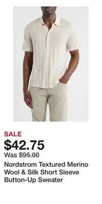Nordstrom Nordstrom Textured Merino Wool & Silk Short Sleeve Button-Up Sweater offer