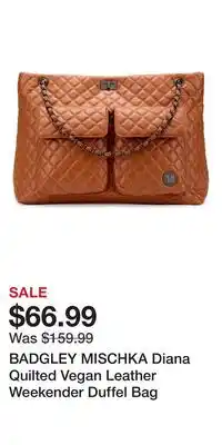Nordstrom BADGLEY MISCHKA Diana Quilted Vegan Leather Weekender Duffel Bag offer