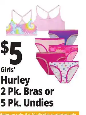 Ocean State Job Lot Girls' Hurley 2 Pk. Bras or 5 Pk. Undies offer