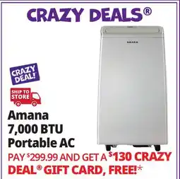 Ocean State Job Lot Amana 7 000 BTU (4 500 DOE) Portable Air Conditioner offer