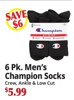 Ocean State Job Lot 6 Pk. Men's Champion Socks offer