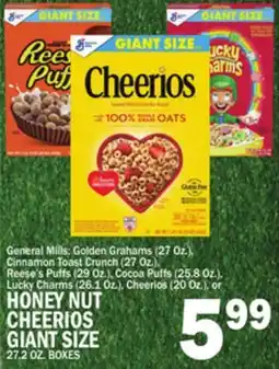 C Town HONEY NUT CHEERIOS GIANT SIZE 27.2 OZ. BOXES offer