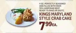 Kings Food Markets KINGS MARYLAND STYLE CRAB CAKE offer