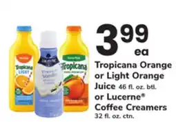 ACME Tropicana Orange or Light Orange Juice 46 fl. oz. btl. or Lucerne Coffee Creamers 32 fl. oz. ctn offer