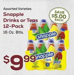 DeCicco & Sons Snapple Drinks or Teas 12-Pack offer