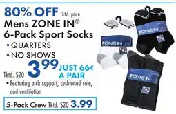 Boscov's Mens ZONE IN 6-Pack Sport Socks offer