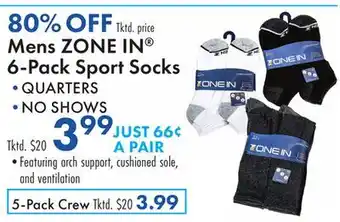 Boscov's Mens ZONE IN 6-Pack Sport Socks offer