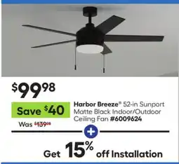 Lowe's 52-in Sunport Matte Black Indoor/Outdoor Ceiling Fan offer
