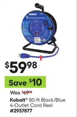 Lowe's 80-ft Black/blue 4-outlet Cord Reel offer