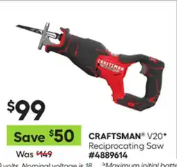 Lowe's V20+ Reciprocating Saw offer