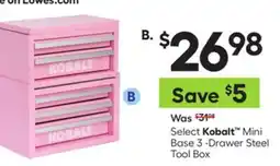 Lowe's Select Kobalt Mini Base 3-Drawer Steel Tool Box offer